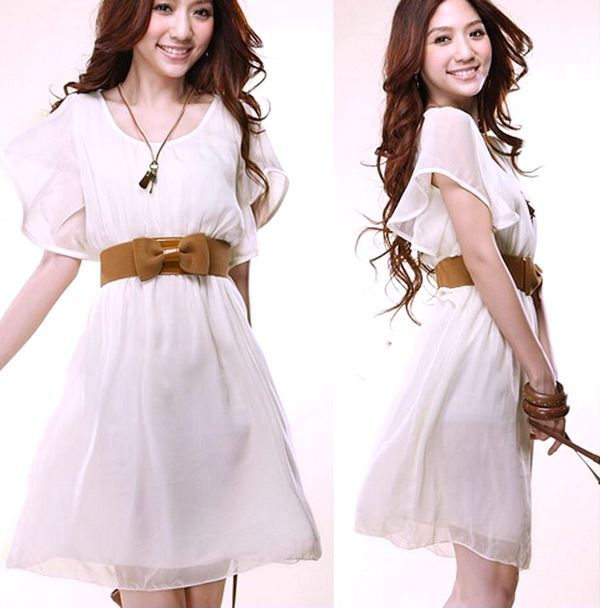 Chiffon Mini Kleid Oder Top Mit Gurtel Khaki Rosa Lila Weiss Gr M Xxl 34 40 Ebay